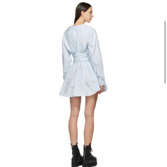 Alexander Wang Cotton Poplin Gathered Shirt Dress Light Blue US 6 - Picture 3 of 11